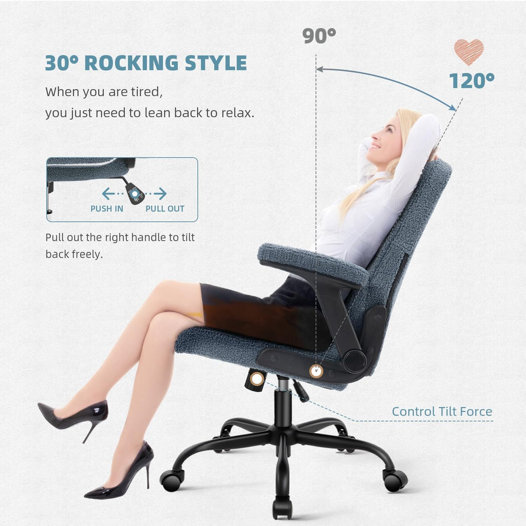 SEATZONE Executive Office Desk Chair High Back Ergonomic Task Chair Computer Faux Fur Chair Home Office Chairs with Lumbar Support, Blue