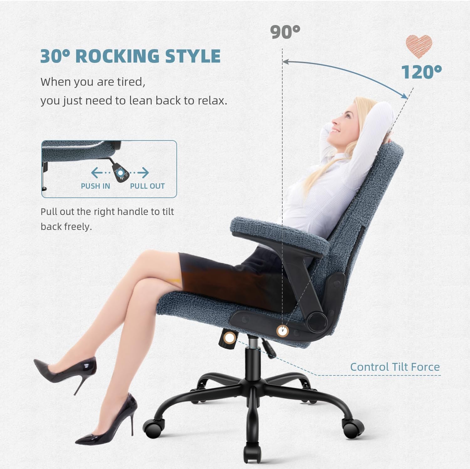 SEATZONE Executive Office Desk Chair High Back Ergonomic Task Chair Computer Faux Fur Chair Home Office Chairs with Lumbar Support, Blue