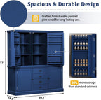 73" H Large Kitchen Pantry with Storage, Freestanding Wooden Cupboard with 4 Drawers,Cabinet Door Organizers and Adjustable Shelves for Kitchen, Dining Room, Blue