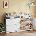 Artswish Narrow Shoe Cabinet with Flip Drawers & Power Outlet, Wooden Shoe Storage Cabinet with Side Cabinet & Adjustable Shelves, Shoe Rack with Drawers for Entryway, Hallway, White