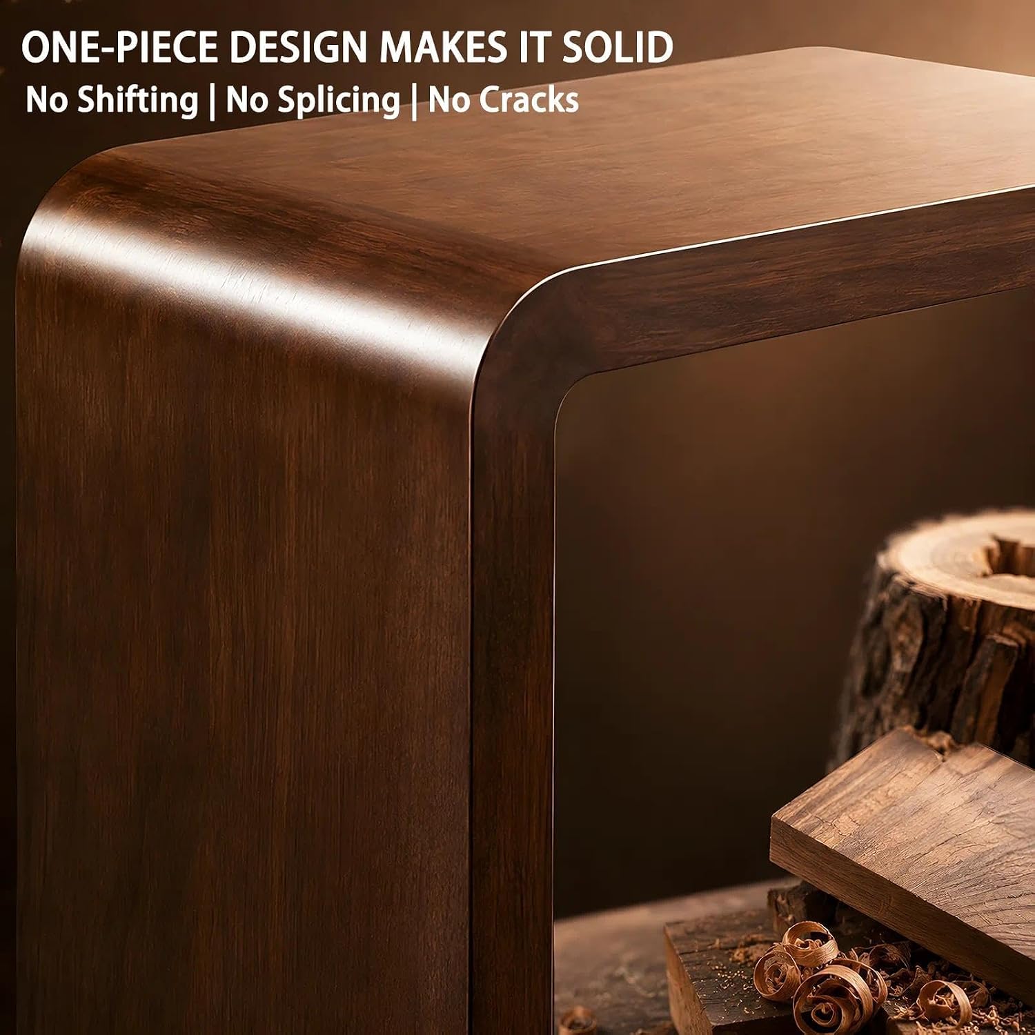 C Shaped End Table, Wooden Sofa Side Table, for Living Room, Bedroom, Office, for Laptop, Coffee, One-Piece Design Saves Space, Walnut