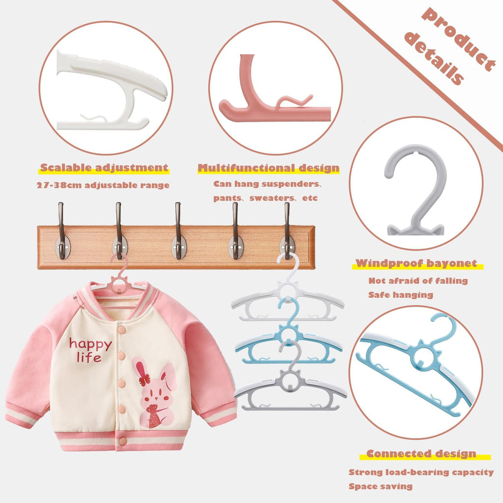 Baby Nursery Closet Hangers, Non-Slip and Extendable Laundry Hangers for Newborn Clothes, 11–14'' Adjustable Children's Coat Hangers for Girls, Boys, Toddlers, and Kids (50-Pack)