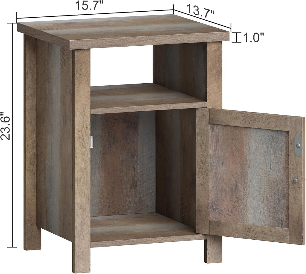 ChooChoo Farmhouse Nightstands with Storage | End Table Set of 2, Open Shelf, Rustic Bedside Table Set of 2 for Bedroom, Wash Gray