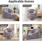 Bean Bag Chair, Bean Bag Chair with Ottoman, Stuffed Bean Bag Chairs with Filler, Big Beanbag Chairs with Filling for Living Room (Faux Fur in Gray, 40.6" D×41.4" W×27.6" H)