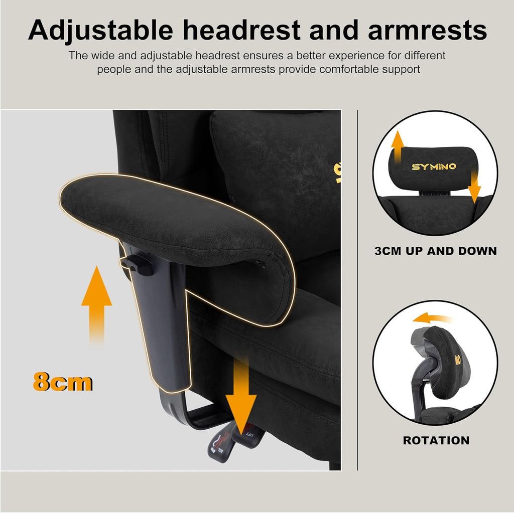 Symino Gaming Chair with Foot Rest, Unique Up/Down Armrests, PU Leather Ergonomic High Back Chair, 150° Recline Solid Color Computer Desk Chair, Black