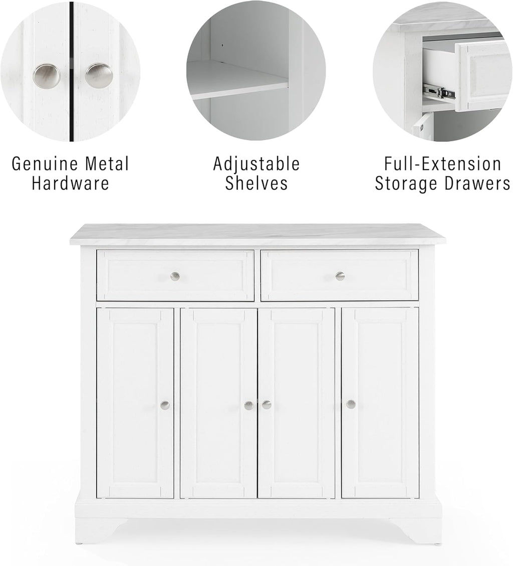 Crosley Furniture Avery Rolling Kitchen Island Storage Cart with Shelves, Microwave Stand, Coffee Bar, Distressed White