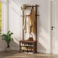 AQIMUELE Coat Rack with Shoe Storage, Narrow Wooden Hall Tree with Bench, 11 Hooks and 2-Tier Storage Shelves, 3-in-1, Entryway Bench with Coat Rack (23.6"-Walnut)