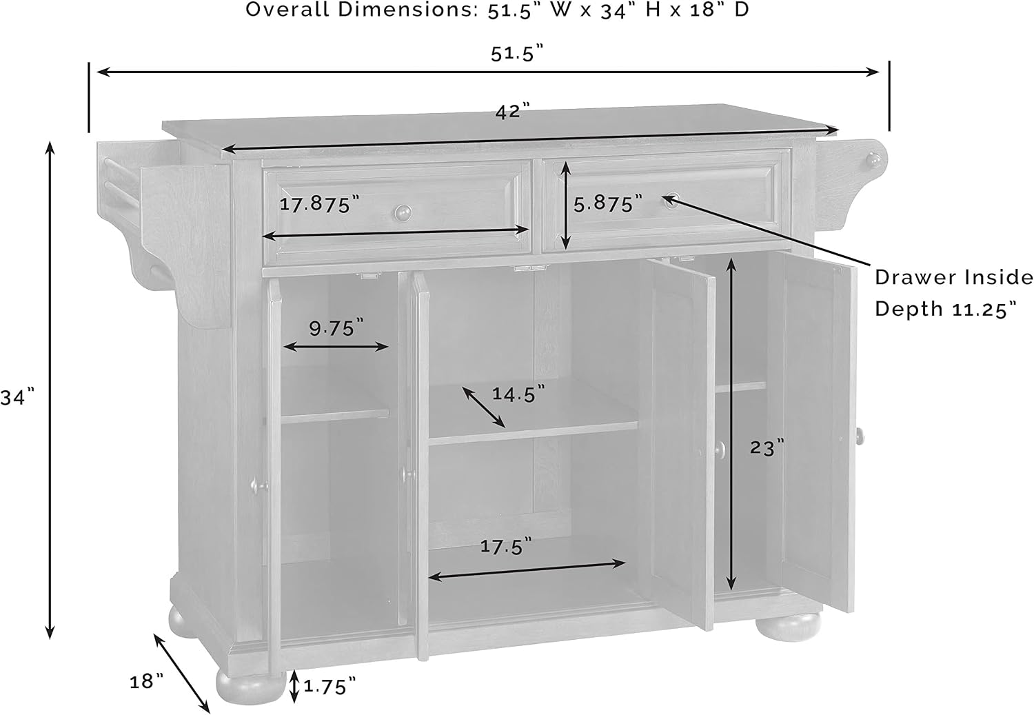 Crosley Furniture Alexandria Wood Top Rolling Kitchen Island Storage Cart, Microwave Stand, Spice Rack, White