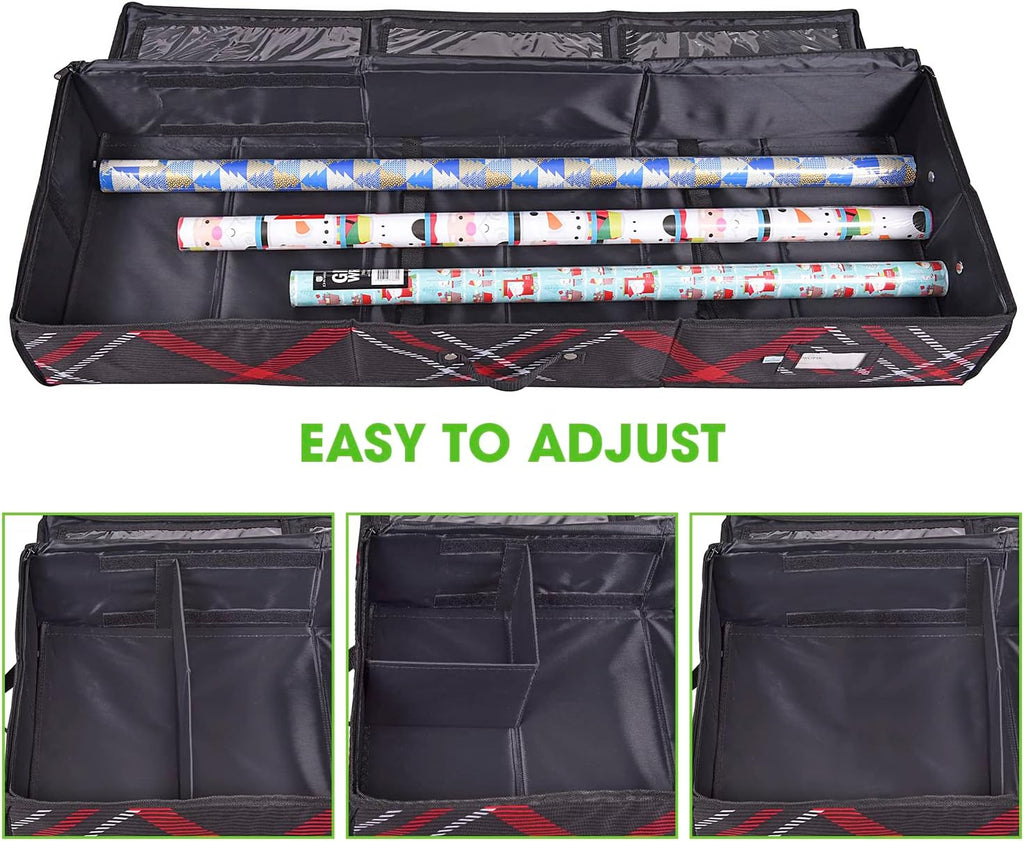 Propik Wrapping Paper Storage Container | Gift Wrap Organizer Under Bed | 41”x14”x6” | Box Holder for 18-24 Rolls Up to 40” | 600D Oxford Material | Pockets for Ribbon, Bows and Accessories (Plaid)