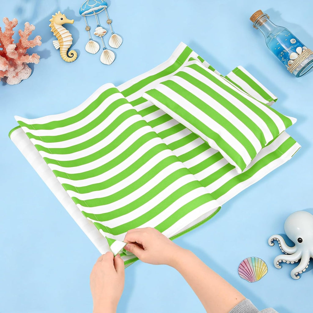 Beach Sling Chair Replacement Canvas, 16x44.5 Inch Folding Lounge Chair Fabric with Pillow for Beach/Sunbathing/Courtyard/Garden [Pinstripe Green, Only Replacement]