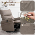 Swivel Rocker Recliner Chair, Upholstered 360° Fabric Leather Glider Rocker Chair for Nursery, Manual Small Recliners for Small Spaces Living Room Weight Capacity 300lbs