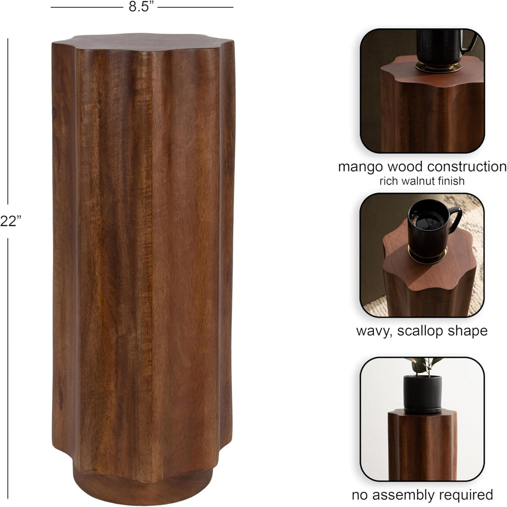 Kate and Laurel Pandey Modern Mango Wood Wavy Drink Table, 9 x 9 x 22, Walnut Brown, Curvy Mini Table for Use as a Pedestal Plant Stand Indoors or as a Small Nightstand Option