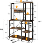 SUPERJARE Large Bakers Rack with Power Outlets, 6-Tier Microwave Stand, Coffee Bar with 12 S-Shaped Hooks, Kitchen Shelf with Wire Basket, 39.4 x 14.6 x 66.9 Inches, Rustic Brown
