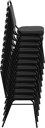 EMMA + OLIVER Trapezoidal Back Vinyl Stackable Banquet Chair, Multipurpose Stacking Chair with Padded Seat and Back, Black