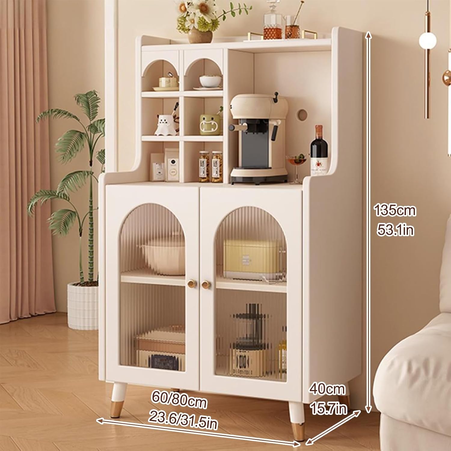 Pantry Storage Cabinet with Doors and Shelves, Food Pantry Cabinet, Farmhouse Coffee Bar Station with Doors and Shelves, for Dining Room, Living Room(Black,135x60cm/53.1x23.6in)