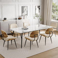 Mid Century Modern Dining Chairs Set of 6, PU Leather Armless Kitchen Chairs with Walnut Bentwood Back & Metal Legs, Sturdy Retro Accent Chairs for Dining Room, Living Room, Beige