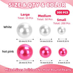 300PCS No Hole Pearls for Vase Filler Beads, 8/14/20 mm Floating Pearls for Centerpieces Vases, Pink White Faux Pearl Round Foating Beads for Crafts Wedding Party Decor DIY Candles Centerpiece