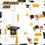 Fullhawl 12 Pcs Graduation Picture Holder, Wooden Grad Cap Photo & Table Number Holders with Tassel, Congrats Grad Place Card Holders for Tables Centerpieces Graduation Party Supplies(Black)