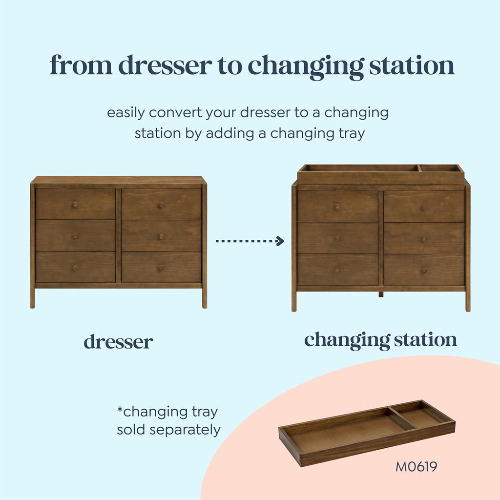 Davinci Birdie 6-Drawer Baby Dresser, GREENGUARD Gold Certified, Walnut | TSCA-Compliant, GREENGUARD Gold Nursery Dresser w/ Spacious Drawers - Double Dresser for Kids w/ 9+ Inch Drawer Extension