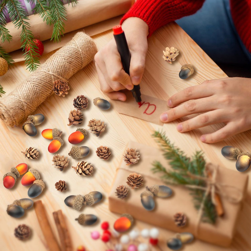 YIYA 240PCS Pine Cones Decoration Thanksgiving Artificial Acorns Christmas Natural Mini Pine Cones Acorns Ornaments for Fall Wedding Decor Christmas Decor Thanksgiving Decor Fall Decor