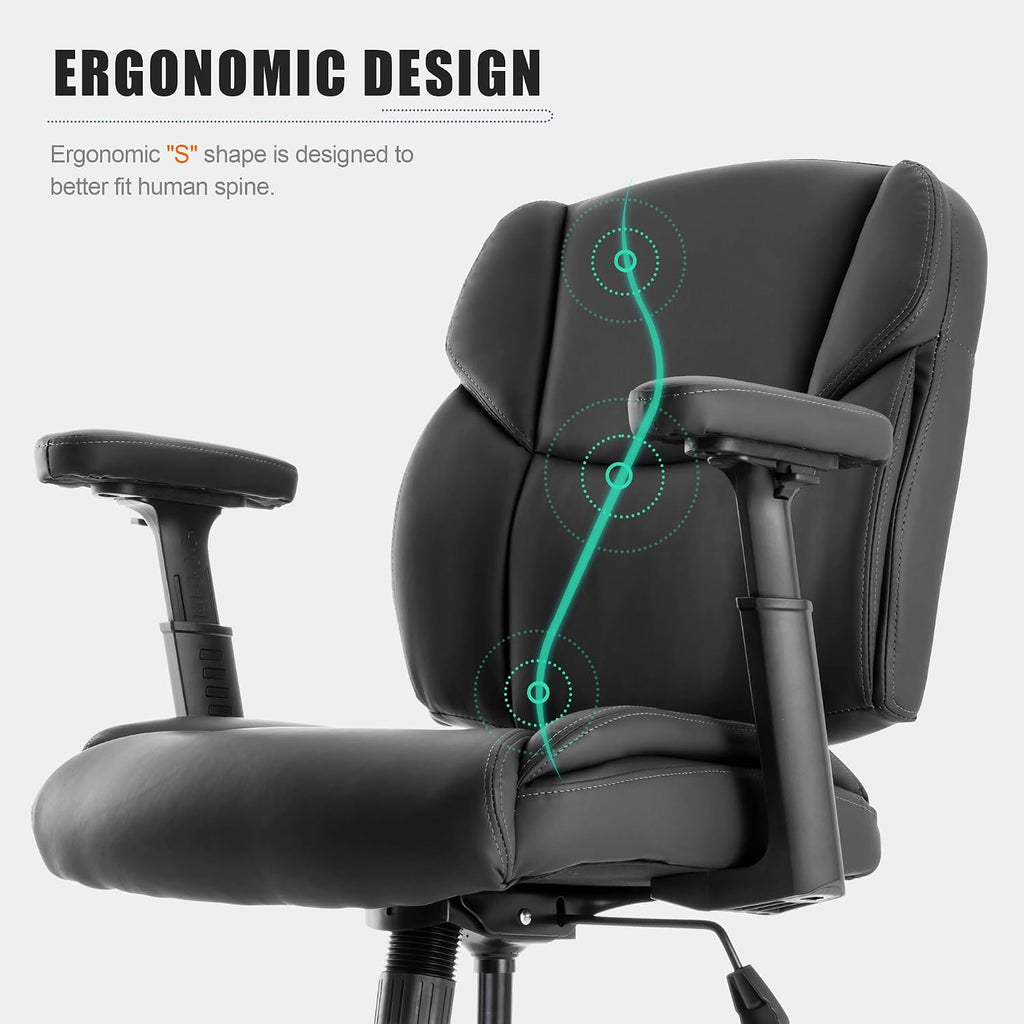 Okeysen Drafting Chair Standing Desk Chair, 500 LBS Leather Big and Tall Office Chair with Adjustable Armrests & Foot Ring, Modern Tall Desk Chair with Mid Back, Swivel Rolling Drafting Stool.