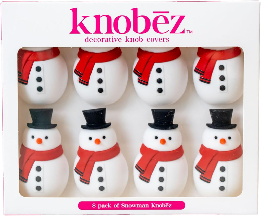 Knobēz: Decorative Knob Covers - Snowman - 8pk - Stretch Over Hardware Decorations, Holiday-Winter-Christmas, Kitchen-Bathroom-Dressers-Home