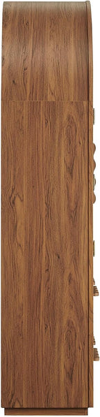 Modway Rory 76 Inch Arched Kitchen Pantry Cabinet with Glass Doors in Walnut - Vintage Retro Accent Display Stand for Dining Room, Living Room, Hallway