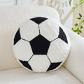 Soccer Pillow Football Round Cushion Soft Fluffy Soccerball Decorative Plush Pillow for Room Decor (Black, 12 Inch)