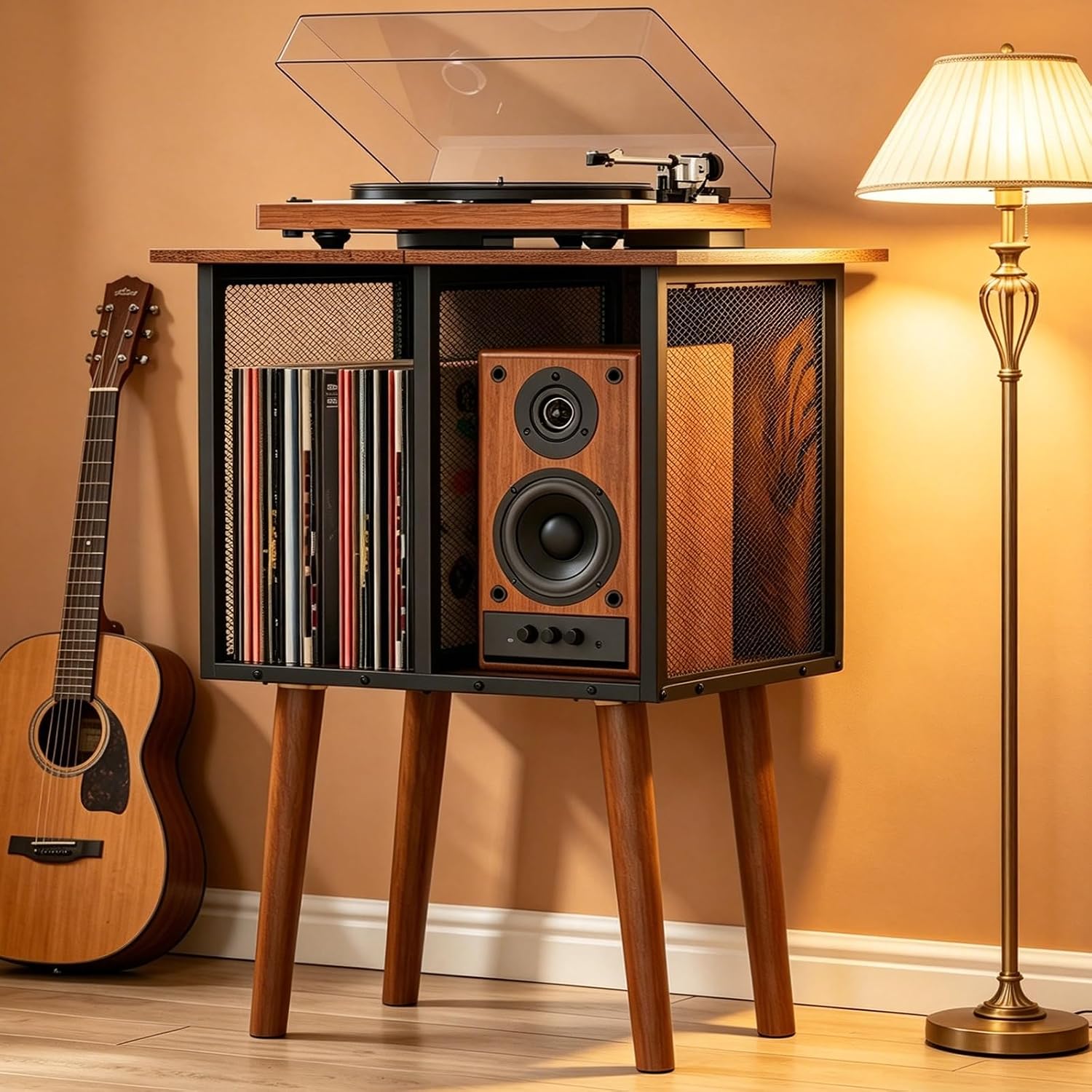 Record Player Stand, Vinyl Record Storage, Mid-Century Modern Record Holder Record Table, Vintage Vinyl Records Shelf Unit, Small Vinyls Organizer Records Cabinet, Album Storage for Vinyl Records