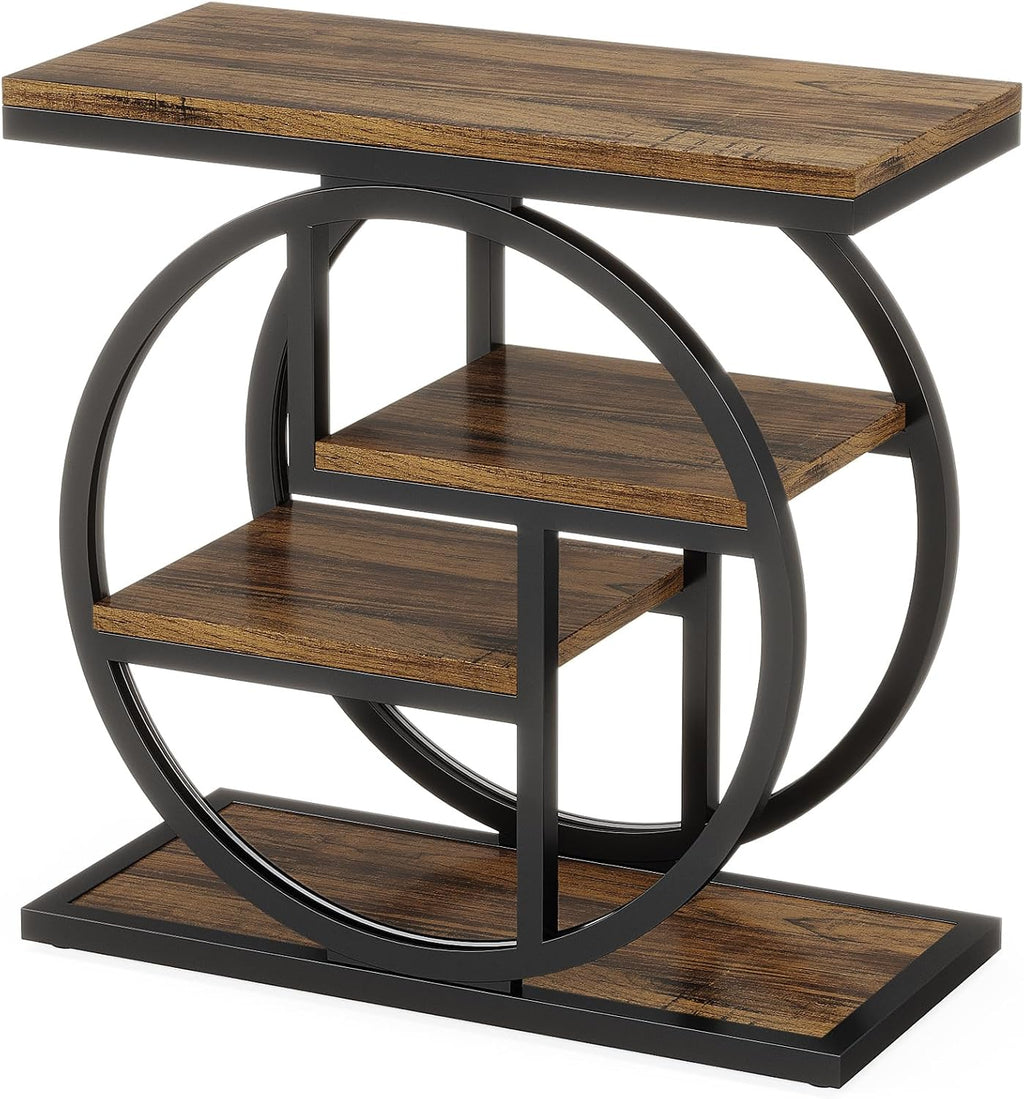 End Table with Storage, Narrow Side Table for Living Room, 4-Tier Industrial End Tables with Shelves, Small Sofa Table for Bedroom, Rustic Brown