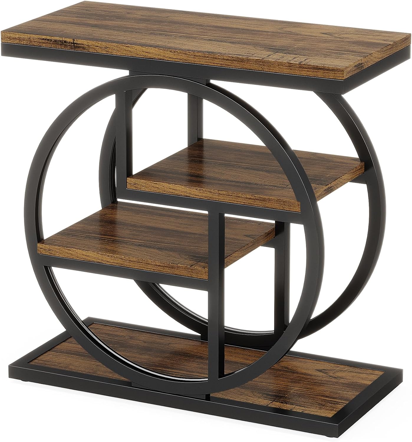 End Table with Storage, Narrow Side Table for Living Room, 4-Tier Industrial End Tables with Shelves, Small Sofa Table for Bedroom, Rustic Brown