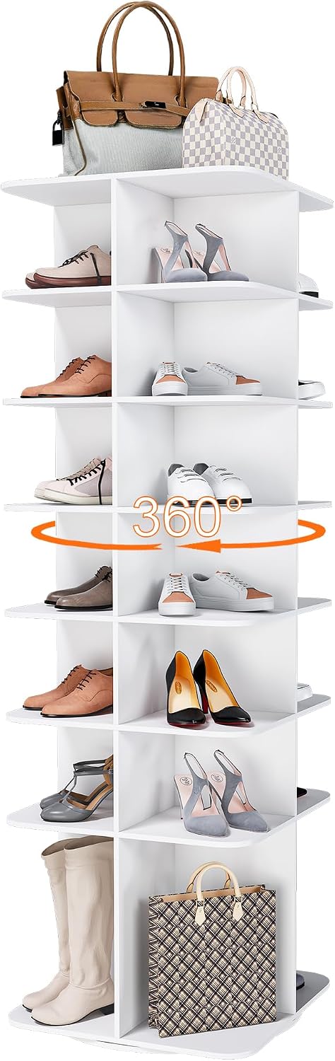 Rotating Shoe Rack Tower, Spinning Shoe Rack, Free Standing 360° Revolving Shoe Organizer, High Bottom Design Shoe Tower Spinning Storage Lazy Susany (7-Tier)