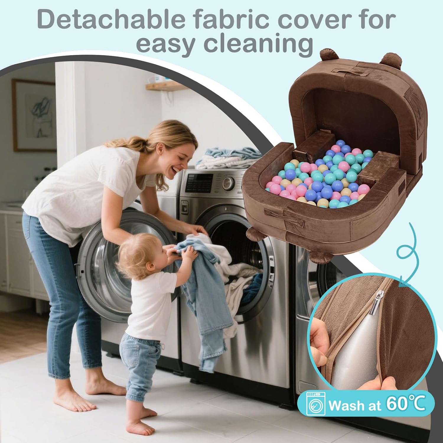 Toddler Travel Bed,Toddler Play Mat,Foldable&Portable Kids Floor Sofa with Removable Pillow,28D High-Density Sponge,Bear-Shaped 2-in-1 Activity Center for Reading, Playing,Little Sofa at Home