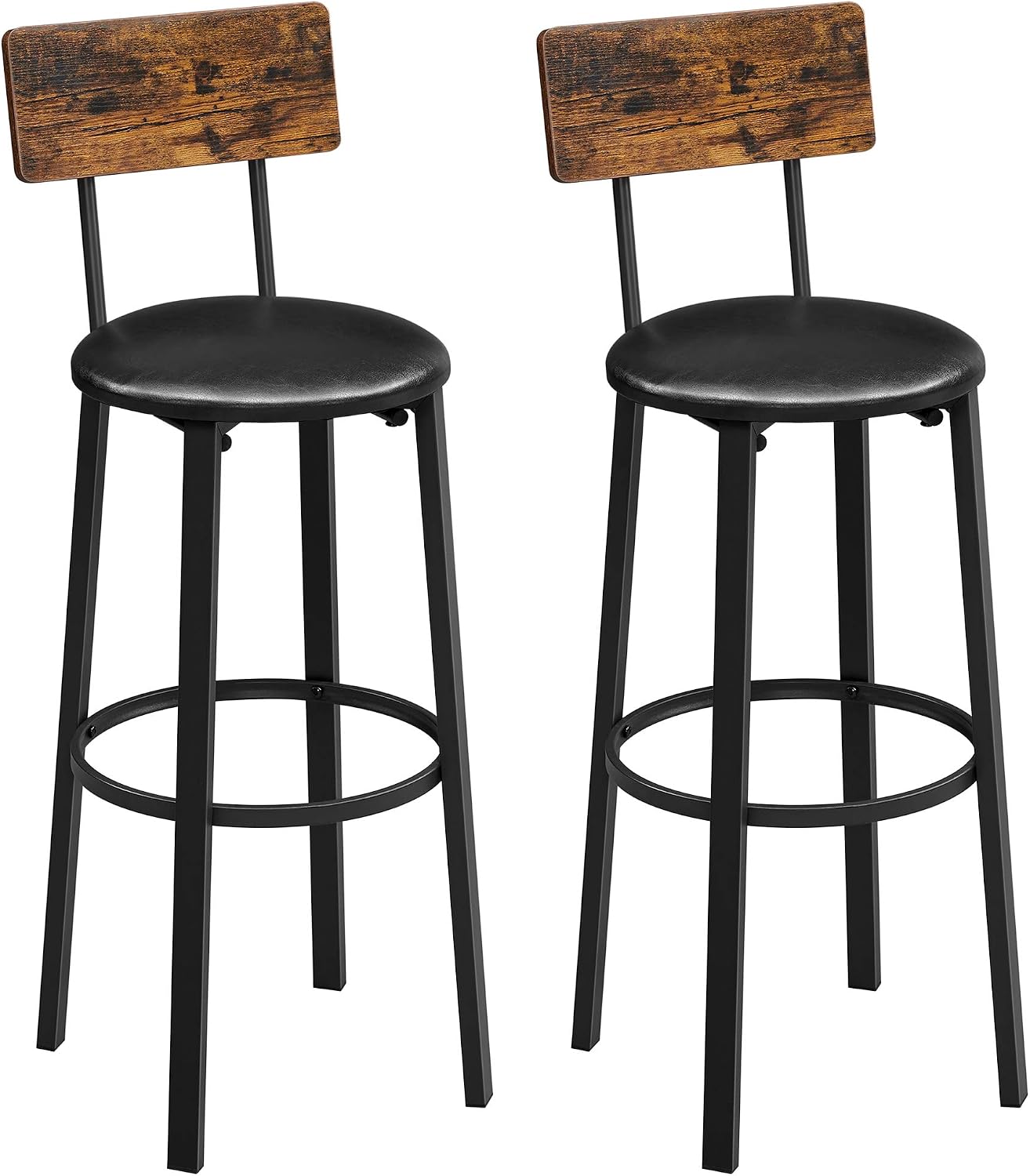 VASAGLE Bar Table with Sturdy Metal Frame, Easy Assembly, Industrial Design & Bar Stools, Set of 2 PU Upholstered Breakfast Stools