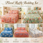 3-Piece Ruffled Bed Skirt Set with Floral Print, Elegant Soft Microfiber Bedding Sheet Double Layer Ruffles Set with 1 Bed Skirt 2 Pillowcases Bedroom Decor for Various Bed Types (Pink,60 * 80in)