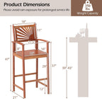 COSTWAY Outdoor Bar Chairs Set of 2, 29'' Tall Acacia Wood Barstools with Back Support, Armrest and Footrest, Patio High Top Chairs for Backyard, Poolside, Deck, Garden