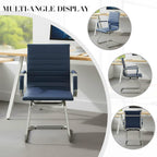 CIMOTA Waiting Room Chairs Leather Office Guest Chair Mid Back Reception Chairs with Sled Base for Meeting/Patient/Conference Room, Navy Set of 2