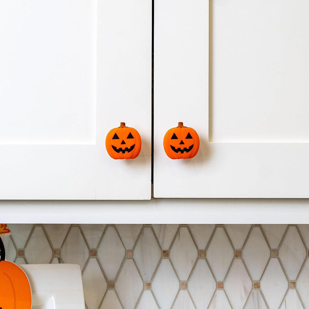 Knobēz: Decorative Knob Covers - Jack o Lantern - 12pk - Stretch Over Hardware Decorations, Cozy Seasonal Autumn Colors, Kitchen-Bathroom-Dressers-Home