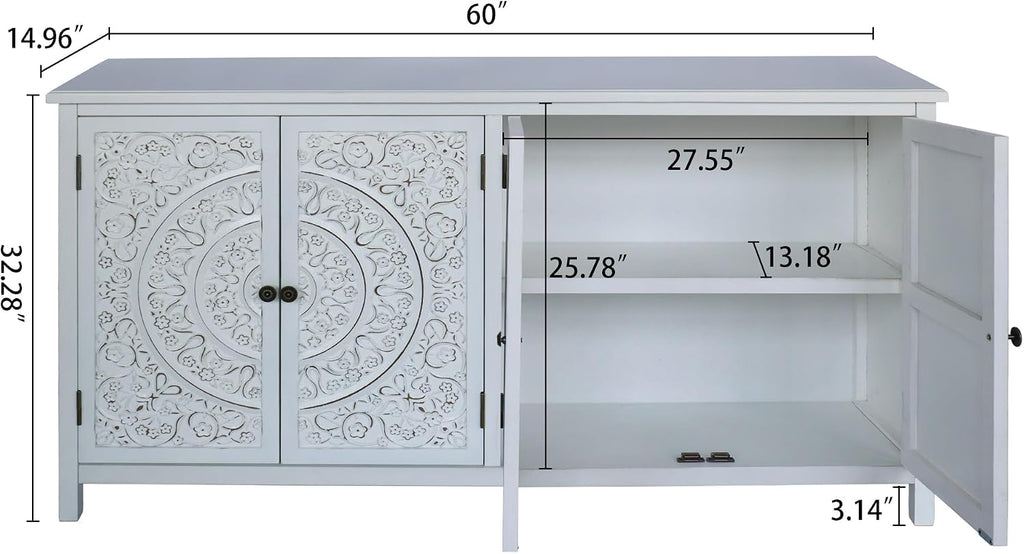 Mid-Century Accent Cabinet with 4 Doors, Rustic Sideboard Pantry Cabinet, for Home Decor,for Kitchen Home