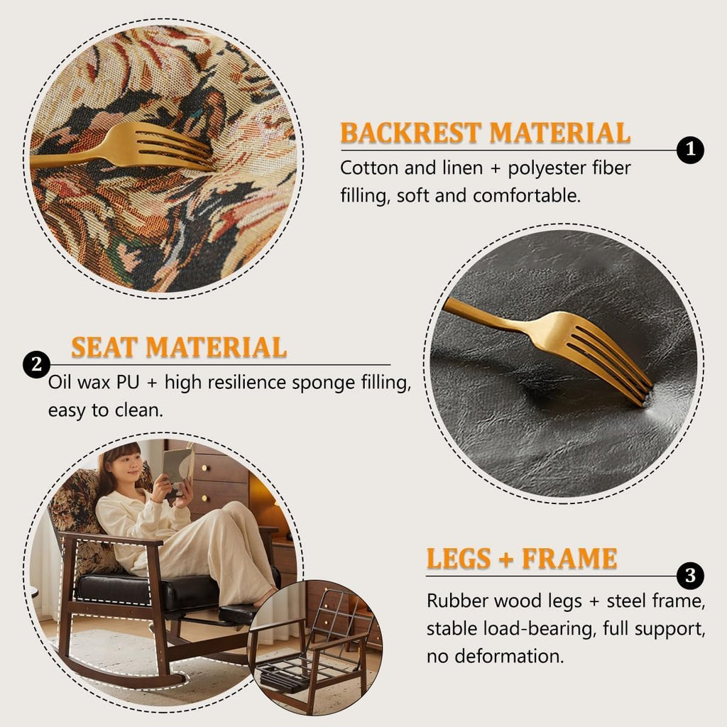 Oversized Rocking Chair with Cushion, Nursery Rocking Chair with Adjustable Footrest for Living Room, Upholstered Recliner Chair High Back with Armrests, Three-Position Adjustable Backrest for Bedroom