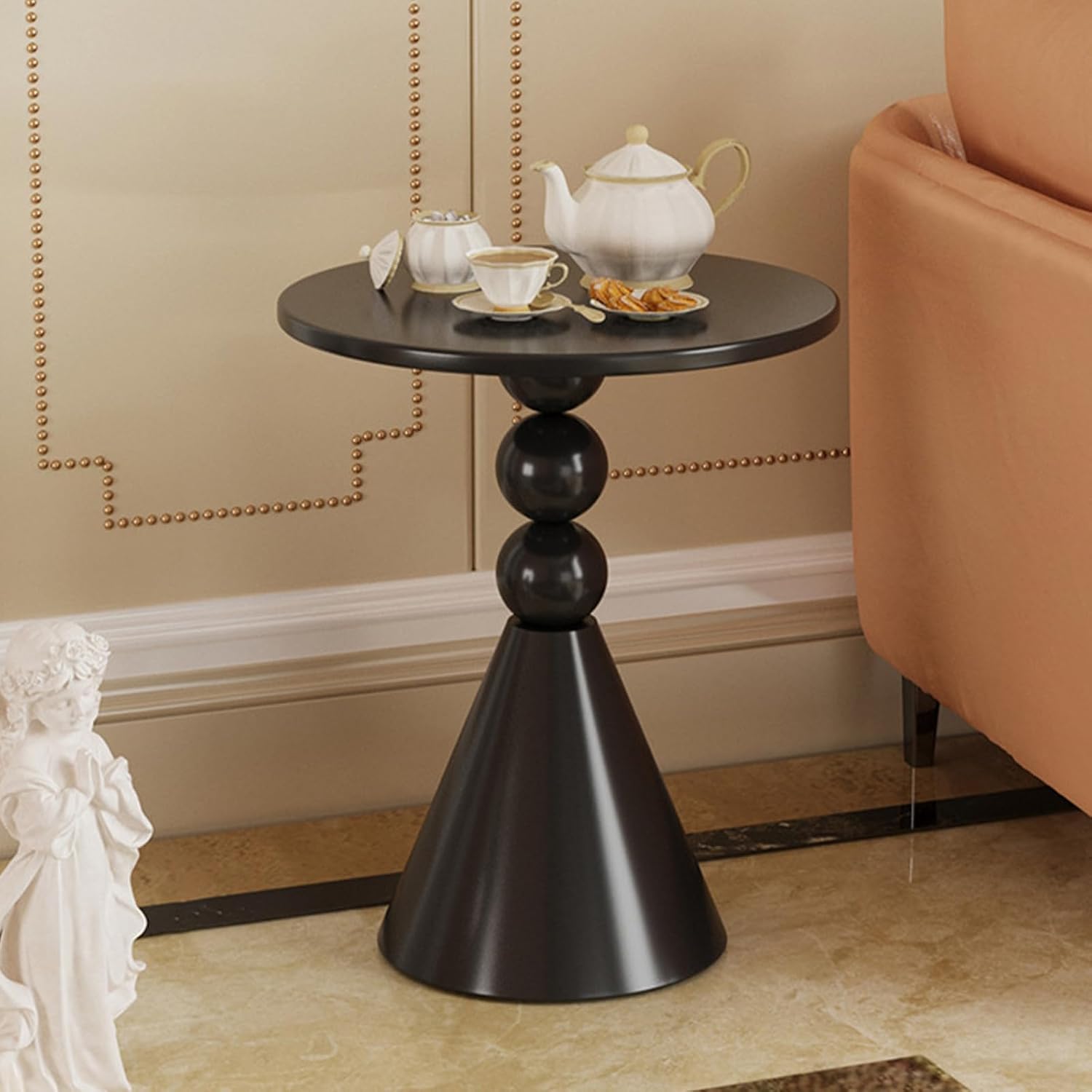Metal Round Side End Table with Sturdy Base, Black Round Coffee Table Modern Nightstand Sofa Side Table End Table Accent Pedestal Table for Small Space Living Room Balcony