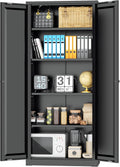 INTERGRAET Kitchen Pantry Cabinet, 63" Tall Metal Pantry Storage Cabinets with 2 Doors and 4 Shelves, Black Metal Storage Cabinet,Cupboard for Home,Kitchen,Living Room