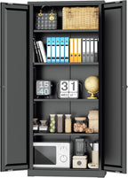 INTERGRAET Kitchen Pantry Cabinet, 63" Tall Metal Pantry Storage Cabinets with 2 Doors and 4 Shelves, Black Metal Storage Cabinet,Cupboard for Home,Kitchen,Living Room