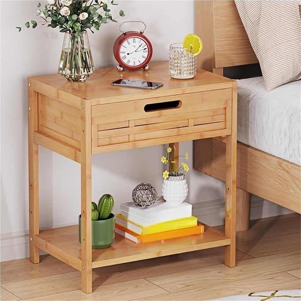 Side Table with Drawer and Open Storage End Table Nightstand Bedside Tables Night Stand Storage Shelf Lightweight