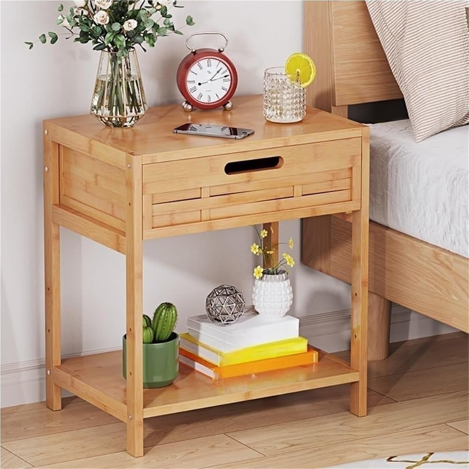 Side Table with Drawer and Open Storage End Table Nightstand Bedside Tables Night Stand Storage Shelf Lightweight