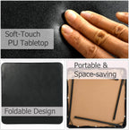34 Inch Folding Table Foldable Portable Table, Square Folding Card Table for Poker Games, Camping, Picnic, Metal Construction with PU Soft Padded Tabletop, Space Saving Storage, Black