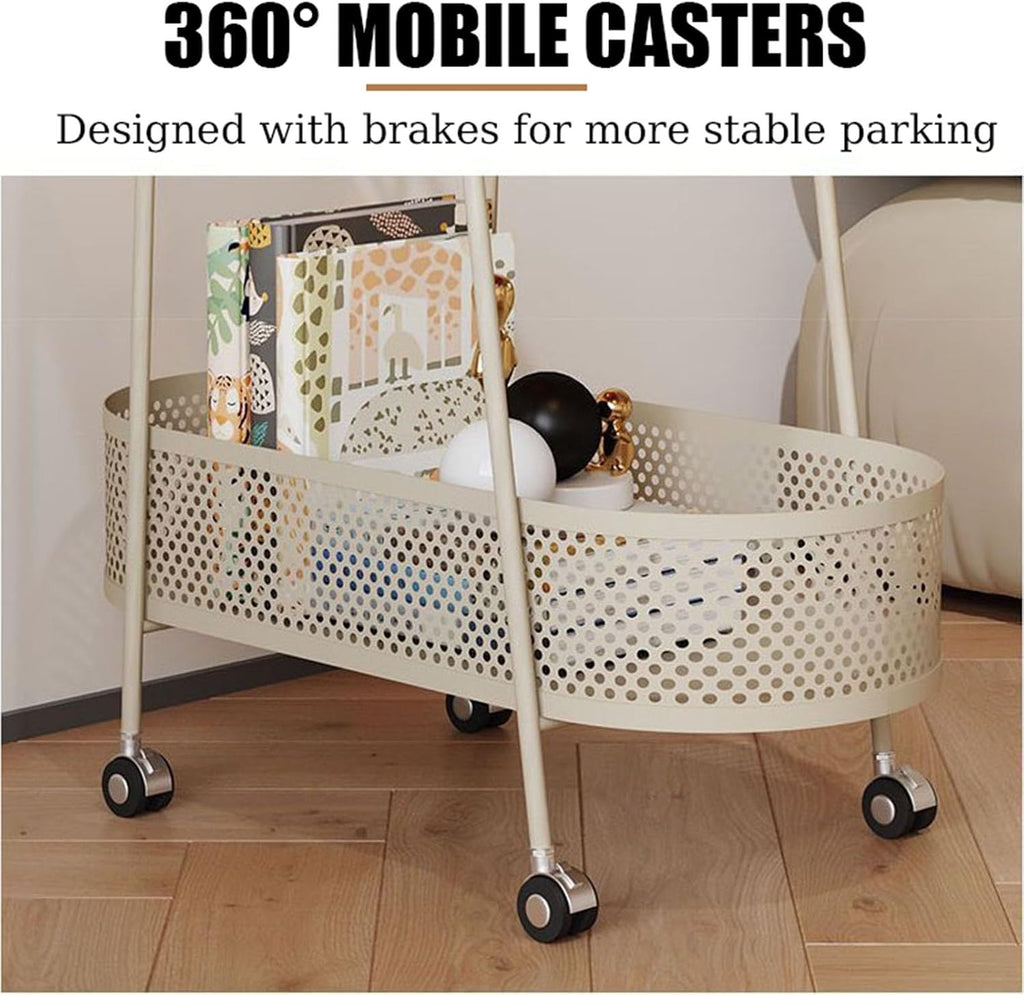 Double Layer Trolly Side Table, Metal Rolling Cart Storage Shelf, Side Table with Wheels, Small Spaces Bedside Table for Home Sofa Kitchen Living Room Bedroom