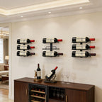 Wall Mount Wine Rack – 9 Bottles – Black Metal Wine Bottle Holder for Wall, Wine Rack Display for Home Bar, Kitchen