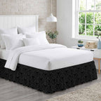 Black Skeleton Bed Skirt Queen Size 16 Inch Drop, Adjustable Elastic Bedskirt Dust Ruffle for Queen Bed, Light Blue Horror Skull Vintage Chic Art Wrap Around Bed Skirts Pleated Bed Frame Cover