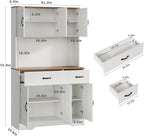IDEALHOUSE 71" Kitchen Pantry Storage Cabinet with Charging Station, Farmhouse Kitchen Hutch Cabinet with 2 Storage Drawers, Large Food Pantry with Microwave Stand for Dining Room,Living Room,White